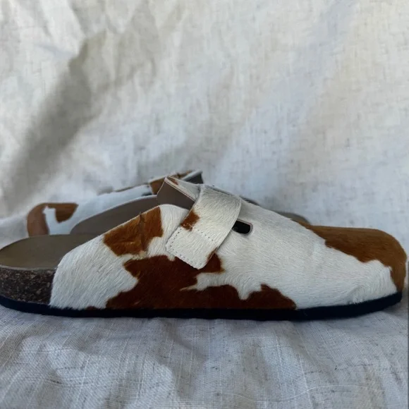 Brother Vellies The Greg Cow Print Brown and White Mules - Picture 6 of 8